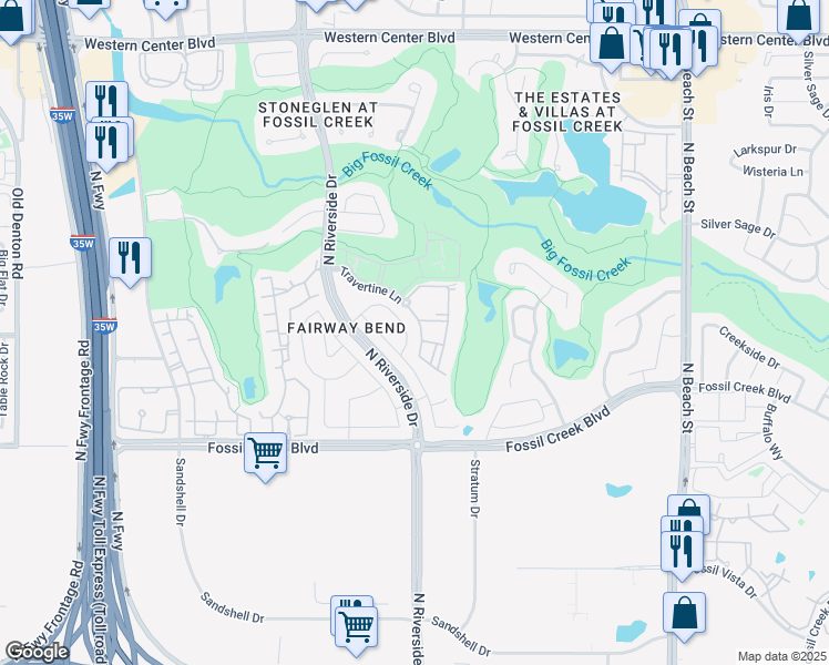 map of restaurants, bars, coffee shops, grocery stores, and more near 4021 Esker Drive in Fort Worth