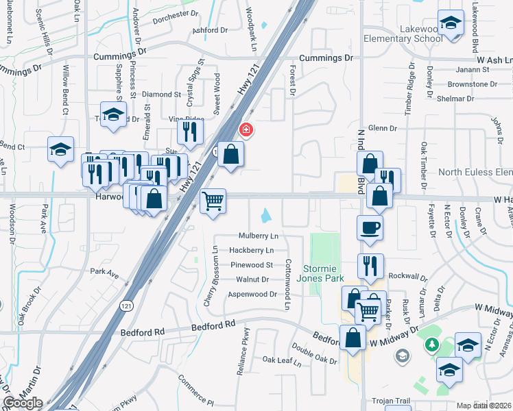 map of restaurants, bars, coffee shops, grocery stores, and more near 979 Ember Drive in Bedford