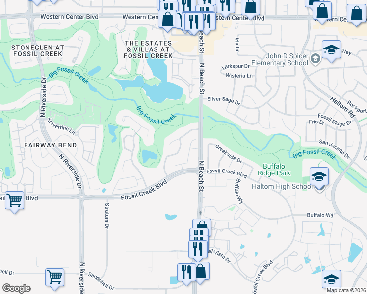 map of restaurants, bars, coffee shops, grocery stores, and more near 5944 Tuleys Creek Dr in Fort Worth