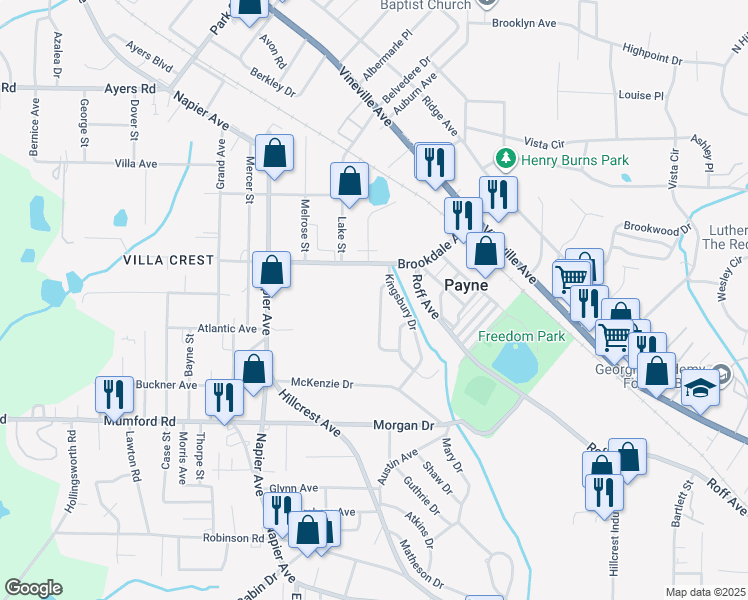 map of restaurants, bars, coffee shops, grocery stores, and more near 3572 Plymouth Dr in Macon