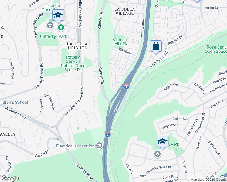 map of restaurants, bars, coffee shops, grocery stores, and more near 8004 Caminito Gianna in San Diego