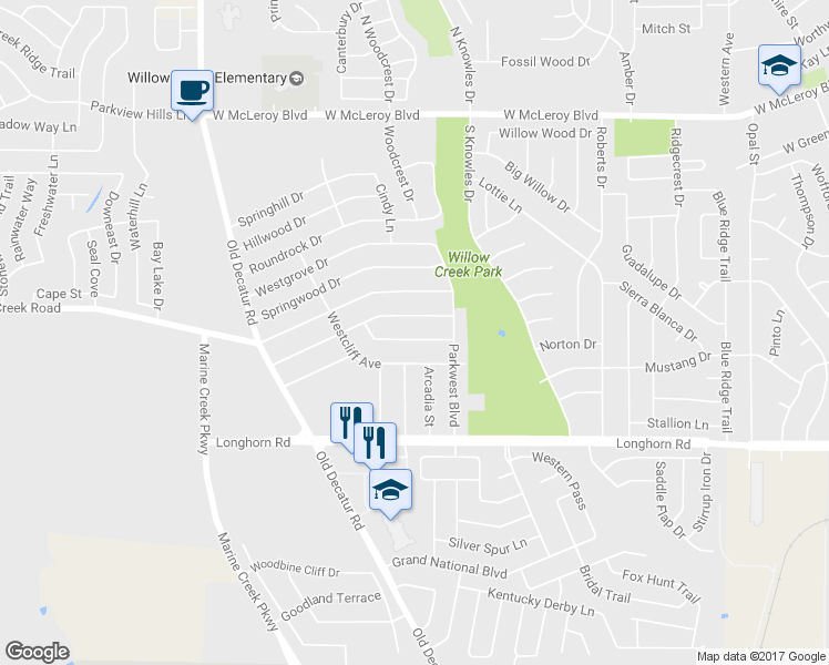 map of restaurants, bars, coffee shops, grocery stores, and more near 1024 Green Ridge Terrace in Fort Worth