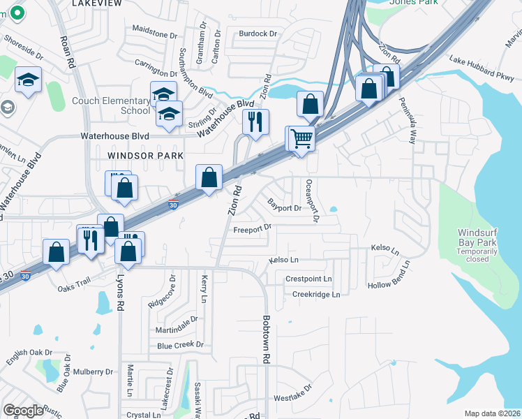map of restaurants, bars, coffee shops, grocery stores, and more near 5206 Gulfport Dr in Garland