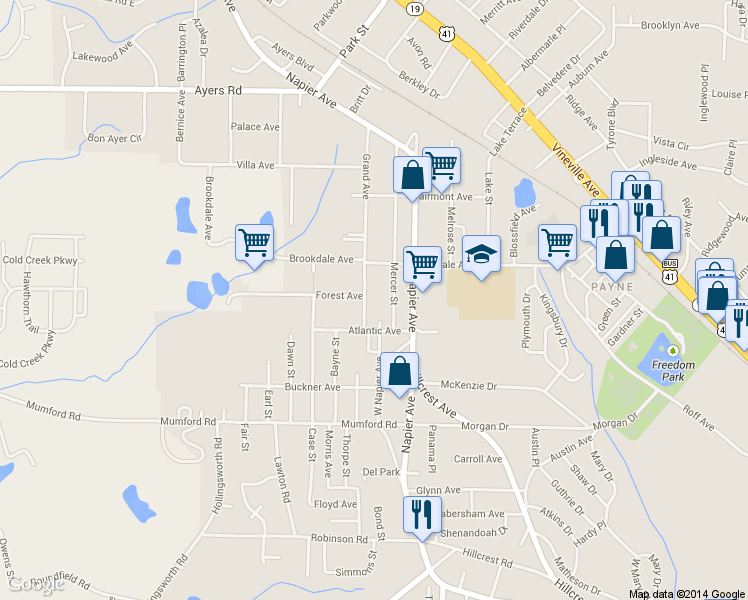 map of restaurants, bars, coffee shops, grocery stores, and more near 3745 Grand Ave in Macon