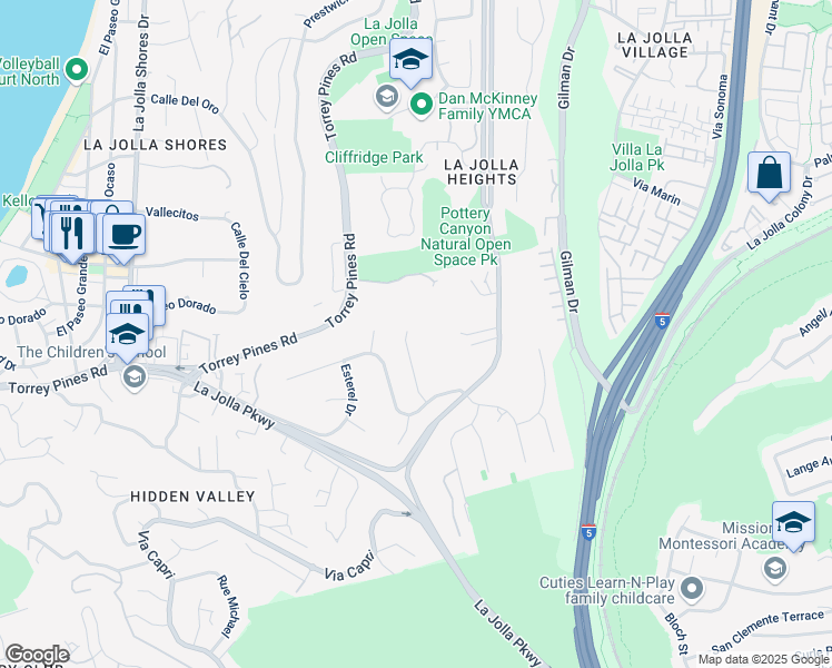 map of restaurants, bars, coffee shops, grocery stores, and more near 7795 Starlight Drive in San Diego