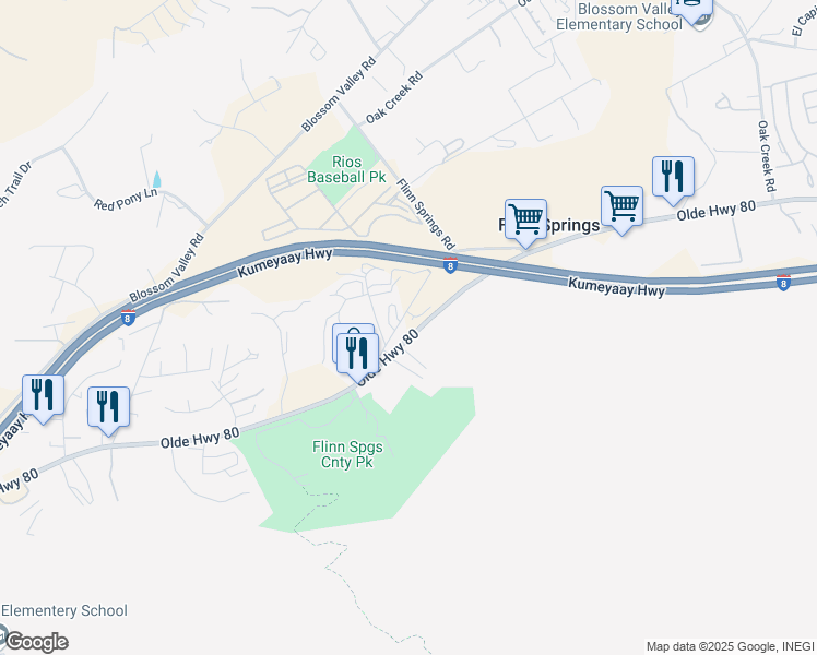 map of restaurants, bars, coffee shops, grocery stores, and more near 14860 Highway 8 East in El Cajon