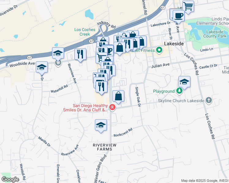 map of restaurants, bars, coffee shops, grocery stores, and more near in Winter Gardens