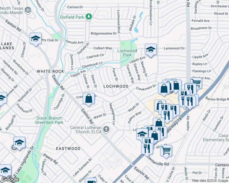 map of restaurants, bars, coffee shops, grocery stores, and more near in Dallas