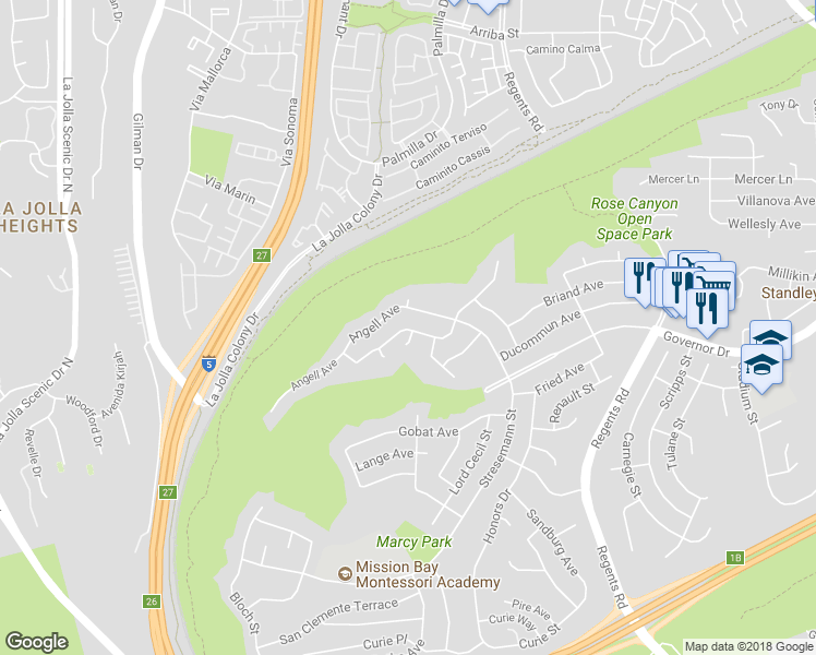 map of restaurants, bars, coffee shops, grocery stores, and more near 2811 Arnoldson Avenue in San Diego