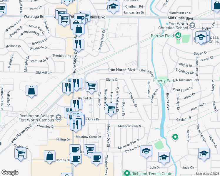 map of restaurants, bars, coffee shops, grocery stores, and more near 5717 Havana Drive in Fort Worth