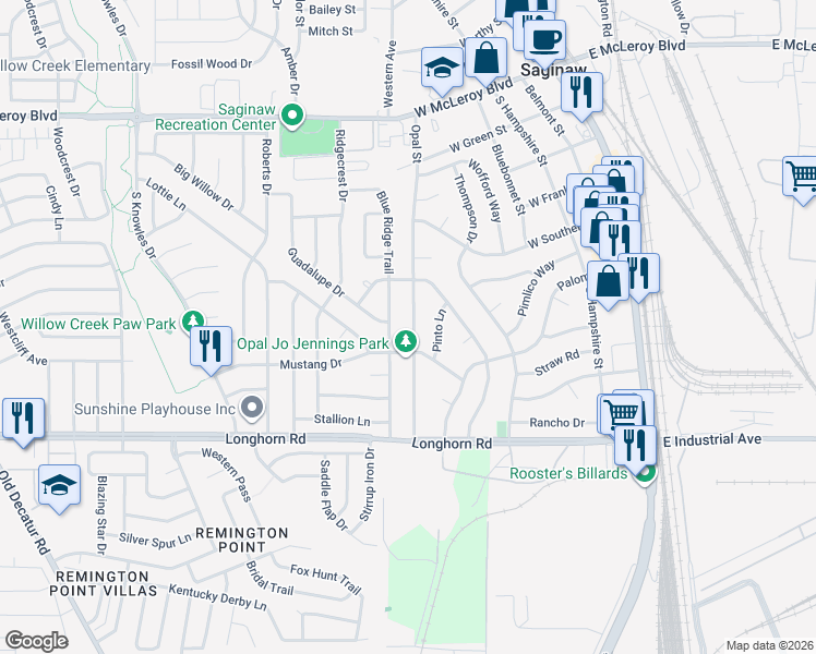 map of restaurants, bars, coffee shops, grocery stores, and more near 608 Opal Street in Saginaw