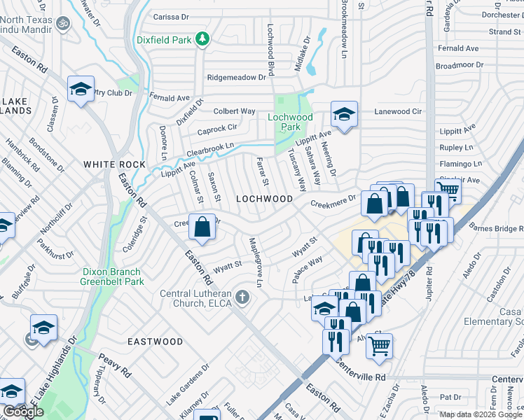 map of restaurants, bars, coffee shops, grocery stores, and more near in Dallas