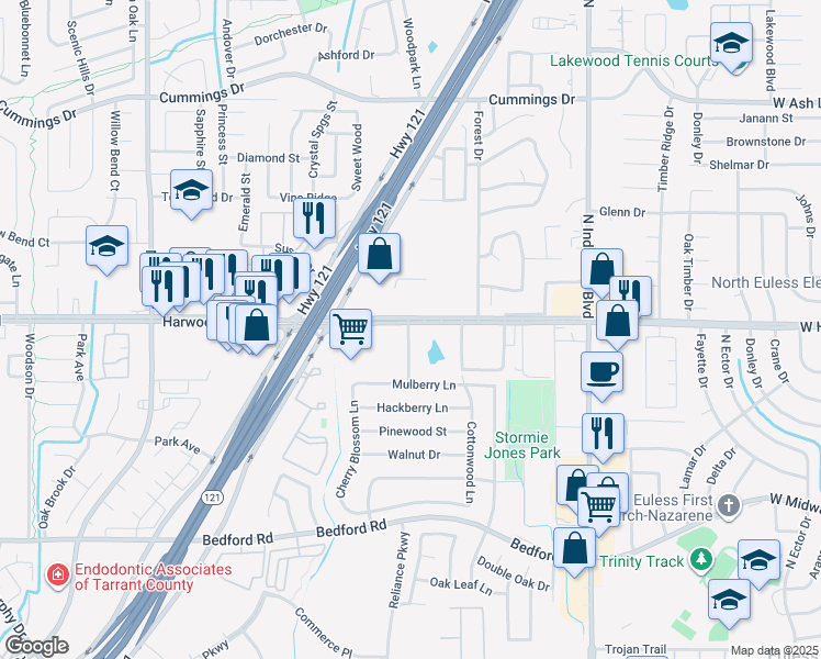 map of restaurants, bars, coffee shops, grocery stores, and more near 979 Ember Drive in Bedford