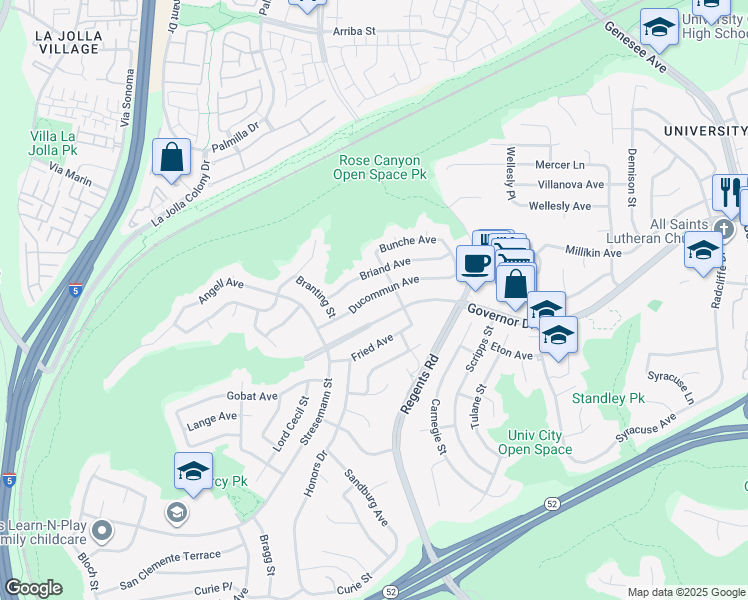 map of restaurants, bars, coffee shops, grocery stores, and more near 3047 Ducommun Avenue in San Diego