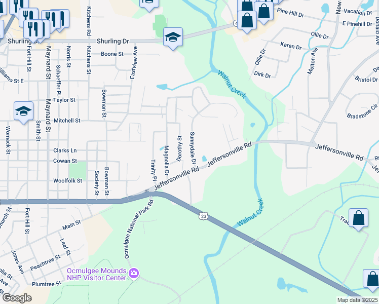 map of restaurants, bars, coffee shops, grocery stores, and more near 781 Dorothy Street in Macon