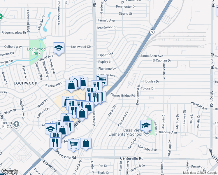 map of restaurants, bars, coffee shops, grocery stores, and more near 11515 Garland Road in Dallas