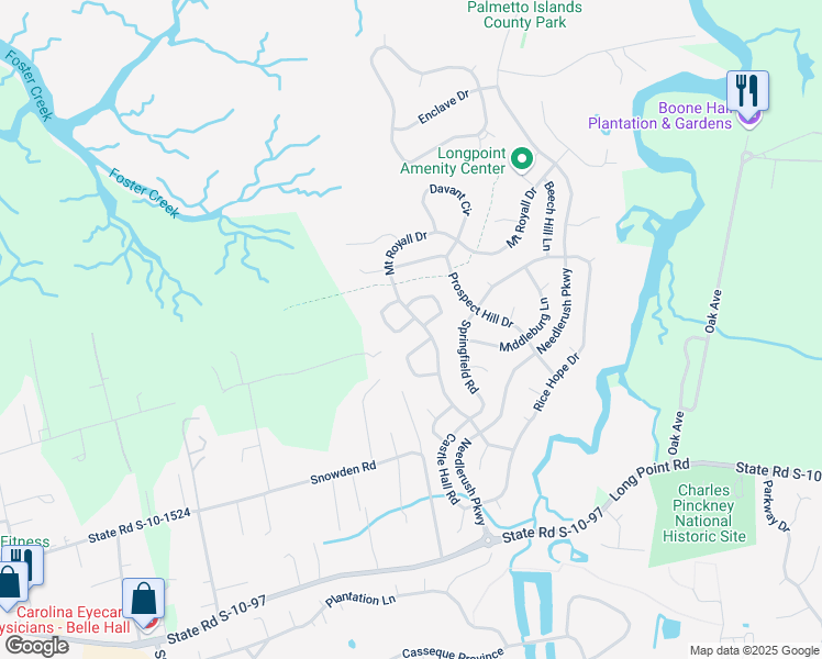 map of restaurants, bars, coffee shops, grocery stores, and more near 1922 Trimbleston Place in Mount Pleasant