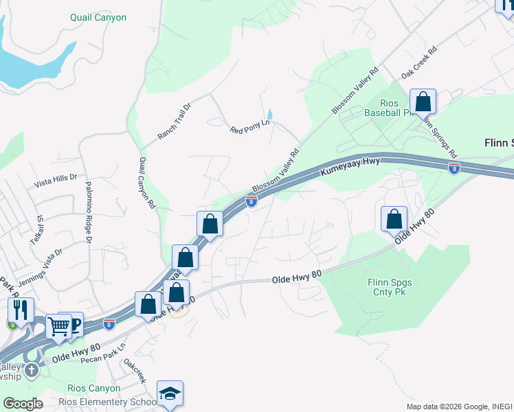 map of restaurants, bars, coffee shops, grocery stores, and more near 9494 Chimney Rock Lane in El Cajon
