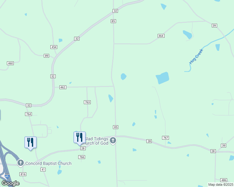 map of restaurants, bars, coffee shops, grocery stores, and more near 3822 County Road 85 in Clanton
