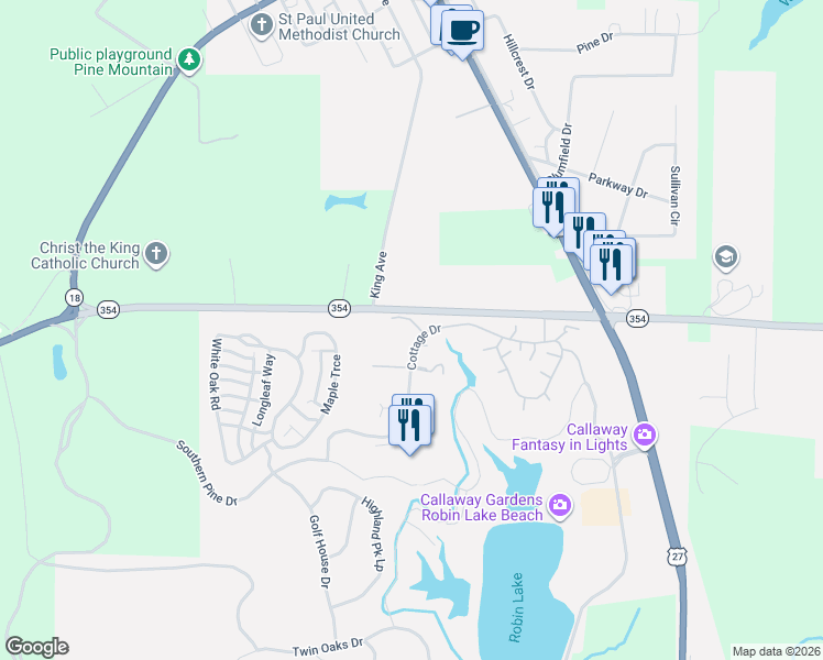 map of restaurants, bars, coffee shops, grocery stores, and more near 2247 Mulberry Lane in Pine Mountain
