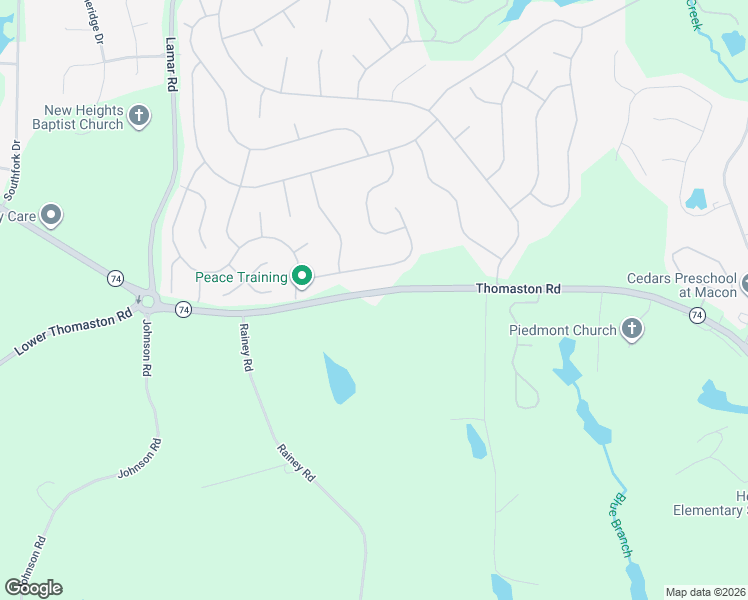 map of restaurants, bars, coffee shops, grocery stores, and more near 6478 Thomaston Road in Macon