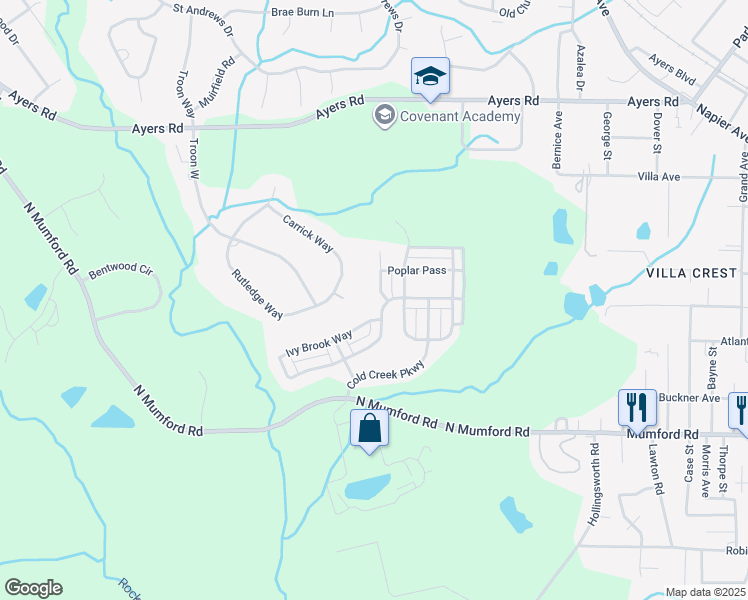 map of restaurants, bars, coffee shops, grocery stores, and more near 601 Ivy Brook Way in Macon