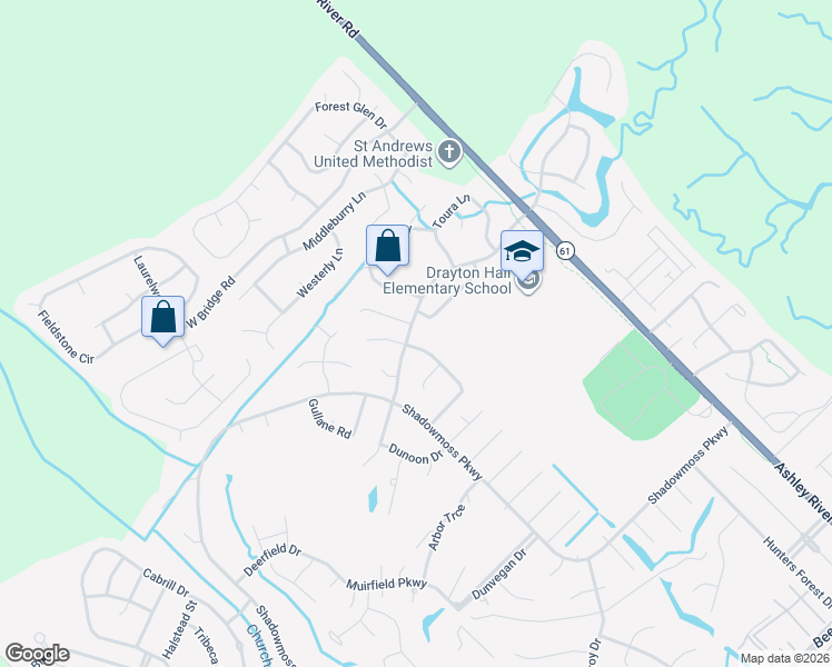 map of restaurants, bars, coffee shops, grocery stores, and more near 341 Muirfield Parkway in Charleston