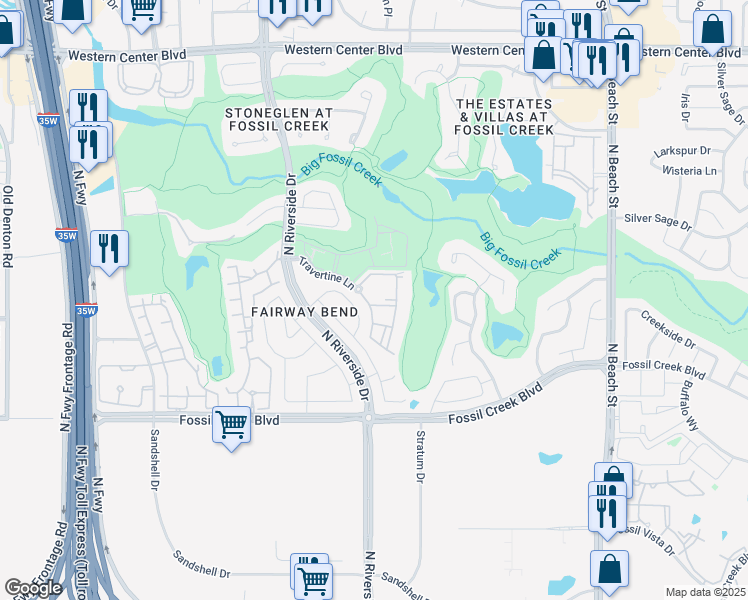 map of restaurants, bars, coffee shops, grocery stores, and more near 4021 Esker Drive in Fort Worth