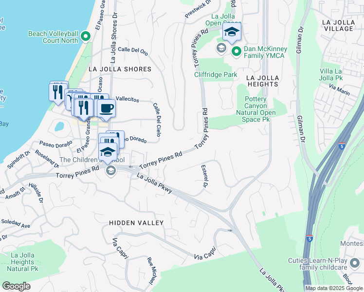 map of restaurants, bars, coffee shops, grocery stores, and more near 2610 Torrey Pines Rd in La Jolla