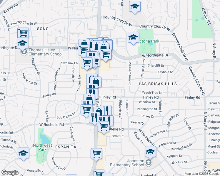 map of restaurants, bars, coffee shops, grocery stores, and more near 3466 North Belt Line Road in Irving