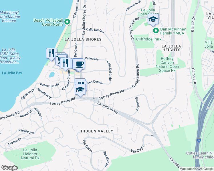 map of restaurants, bars, coffee shops, grocery stores, and more near 2435 Paseo Dorado in San Diego