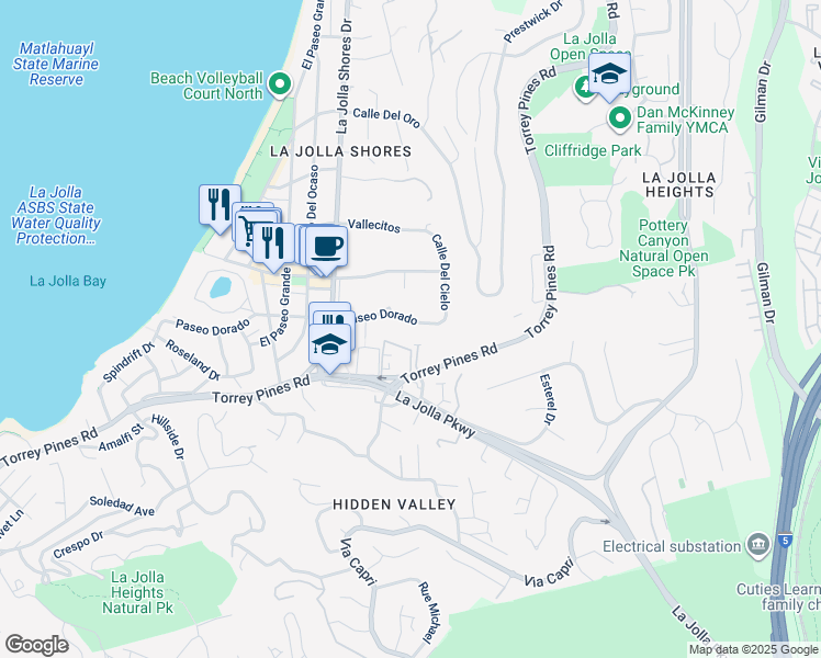 map of restaurants, bars, coffee shops, grocery stores, and more near 2365 Paseo Dorado in San Diego