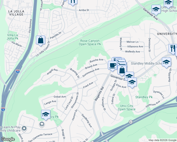 map of restaurants, bars, coffee shops, grocery stores, and more near 3047 Ducommun Avenue in San Diego