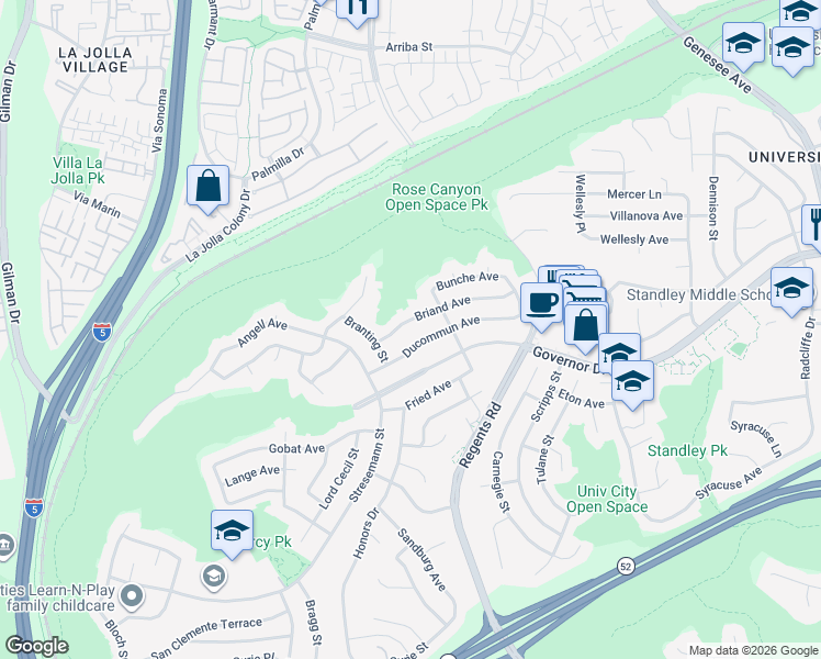 map of restaurants, bars, coffee shops, grocery stores, and more near 2966 Ducommun Avenue in San Diego