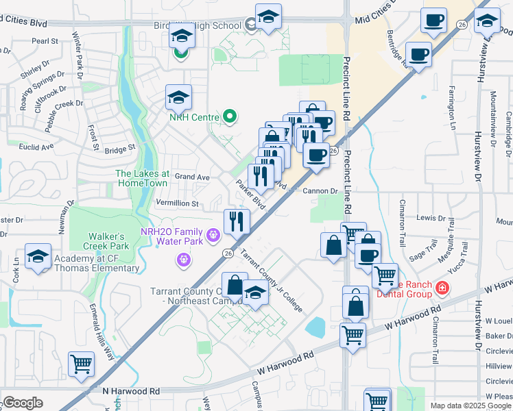 map of restaurants, bars, coffee shops, grocery stores, and more near 8701 Boulevard 26 in Fort Worth