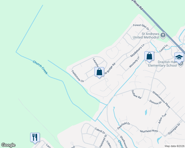 map of restaurants, bars, coffee shops, grocery stores, and more near 6188 Fieldstone Circle in Charleston