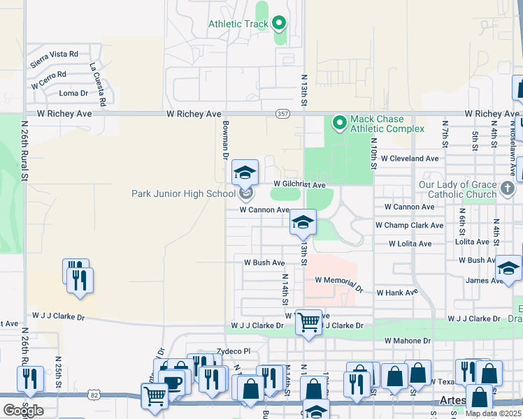 map of restaurants, bars, coffee shops, grocery stores, and more near in Artesia