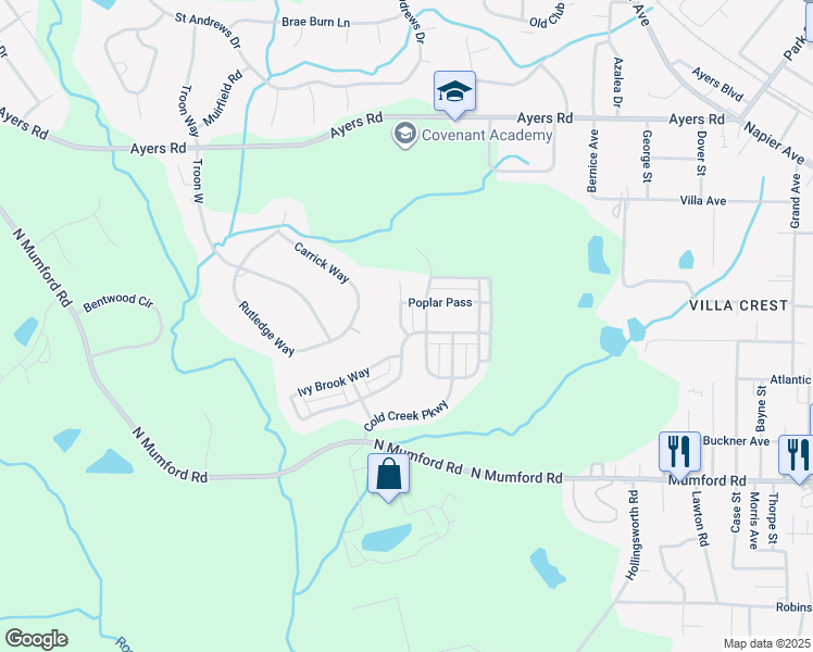 map of restaurants, bars, coffee shops, grocery stores, and more near 343 Hawthorn Trail in Macon