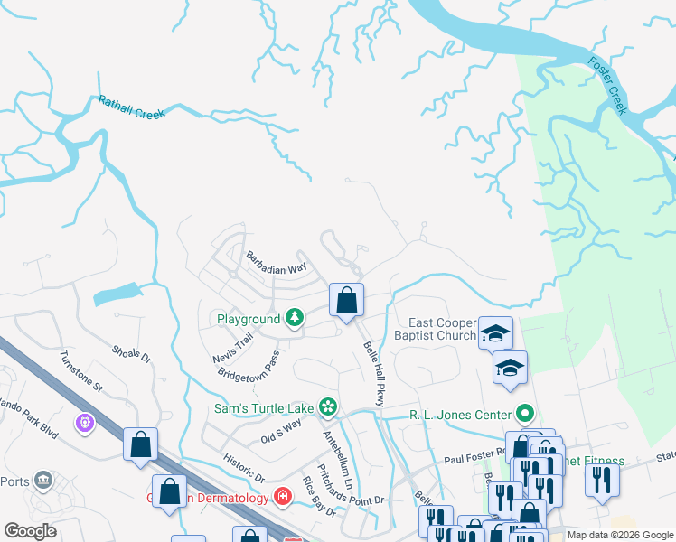 map of restaurants, bars, coffee shops, grocery stores, and more near 356 Evian Way in Mount Pleasant