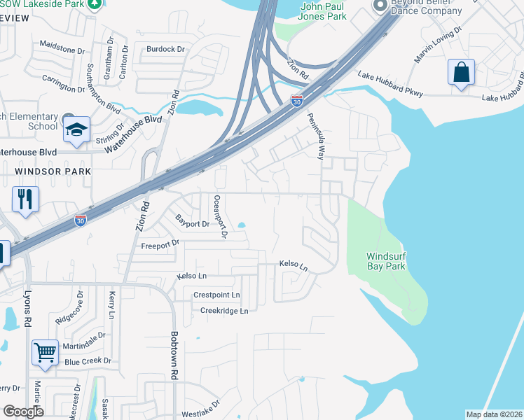 map of restaurants, bars, coffee shops, grocery stores, and more near 5118 Locust Grove Road in Garland