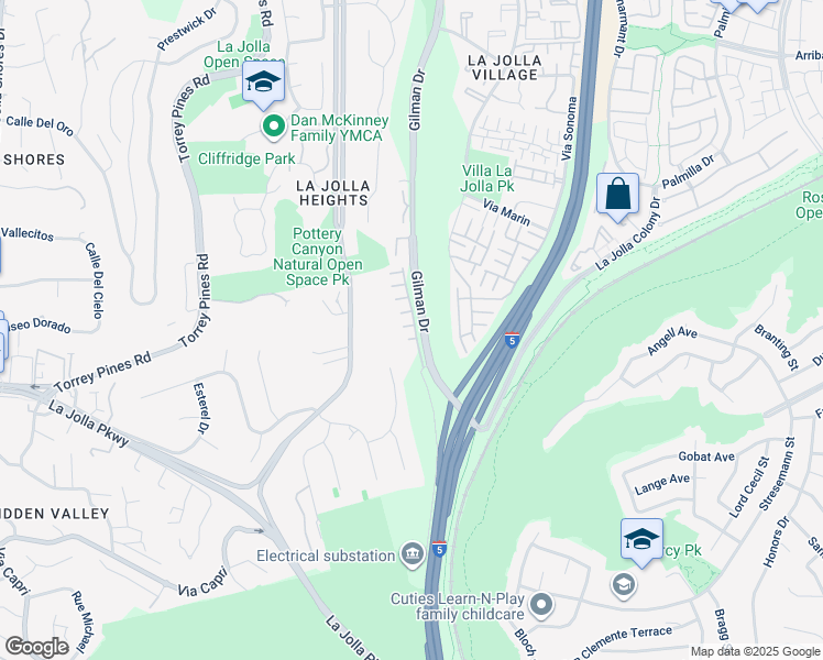 map of restaurants, bars, coffee shops, grocery stores, and more near 8050 Gilman Court in San Diego