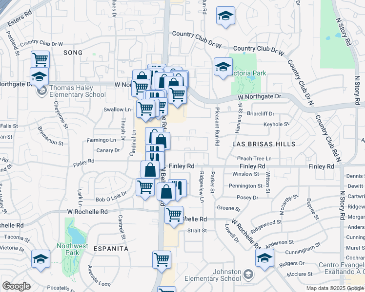 map of restaurants, bars, coffee shops, grocery stores, and more near 3458 North Belt Line Road in Irving