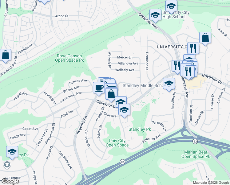 map of restaurants, bars, coffee shops, grocery stores, and more near 3316 Willard Street in San Diego