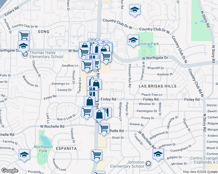 map of restaurants, bars, coffee shops, grocery stores, and more near 3458 North Belt Line Road in Irving