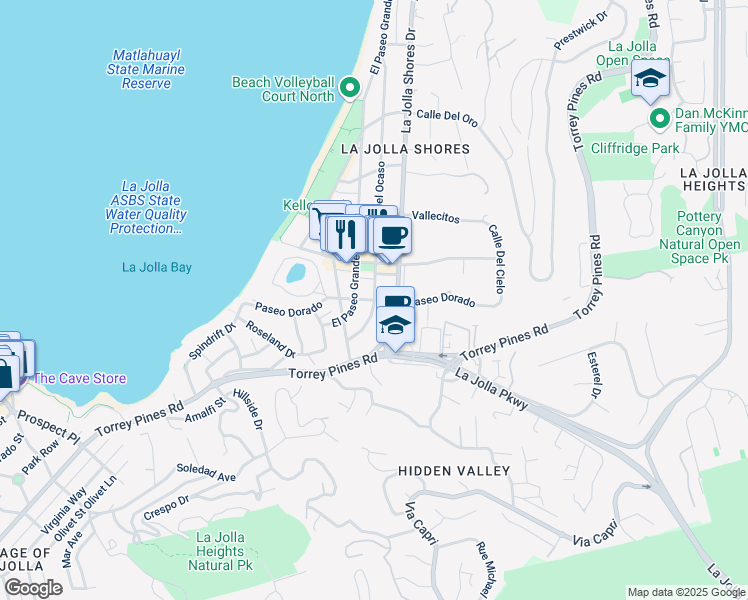 map of restaurants, bars, coffee shops, grocery stores, and more near Paseo Dorado in San Diego