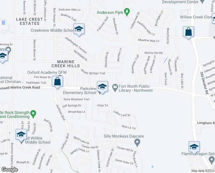 map of restaurants, bars, coffee shops, grocery stores, and more near 6300 Maritime Street in Fort Worth