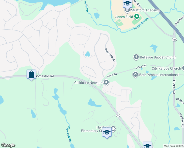 map of restaurants, bars, coffee shops, grocery stores, and more near 6229 Thomaston Road in Macon