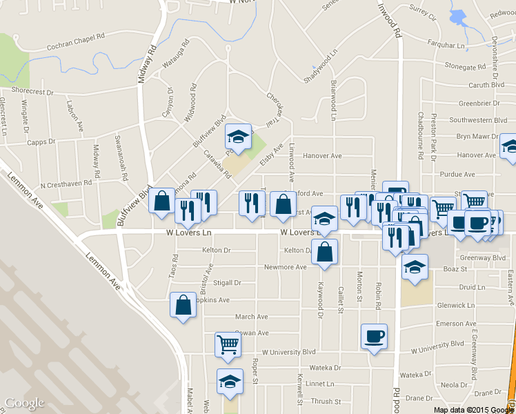 map of restaurants, bars, coffee shops, grocery stores, and more near in Dallas