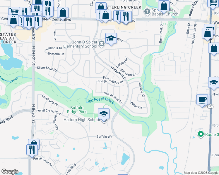 map of restaurants, bars, coffee shops, grocery stores, and more near 5712 Rio Grande Drive in Haltom City
