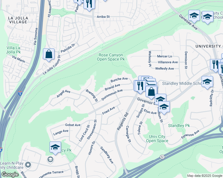 map of restaurants, bars, coffee shops, grocery stores, and more near 3075 Briand Avenue in San Diego